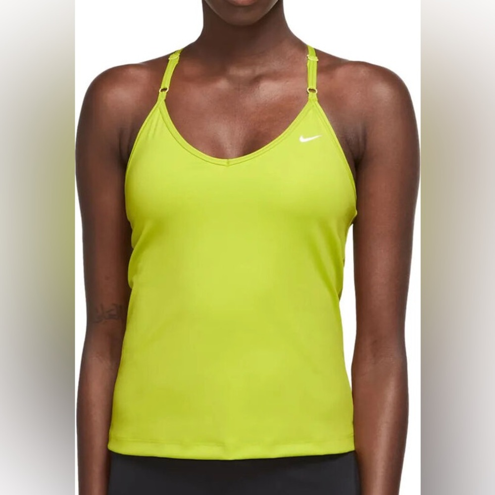 🦋 Nike Dri-Fit Lime Green Cross Back Tank Top w/ Sports Bra Attached